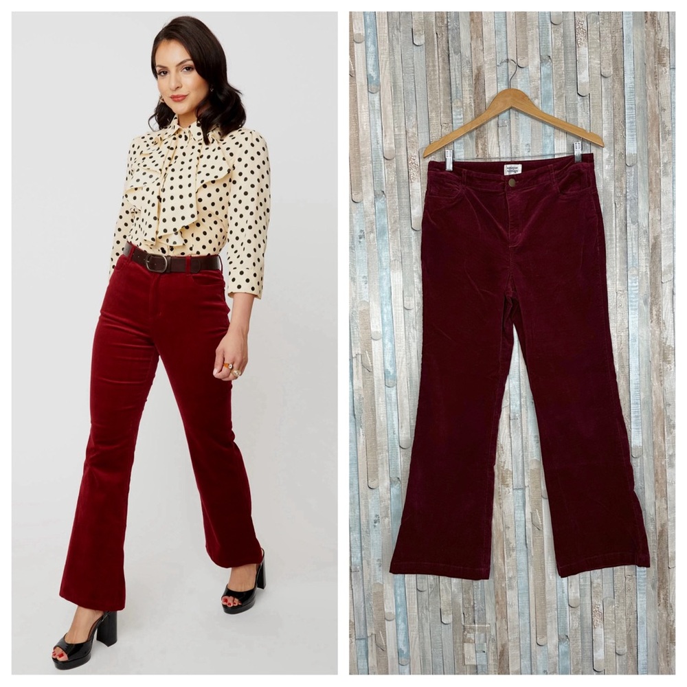 Unique Vintage XL 14 Burgundy Red Corduroy Tyler Flare Leg Pants Jeans Retro